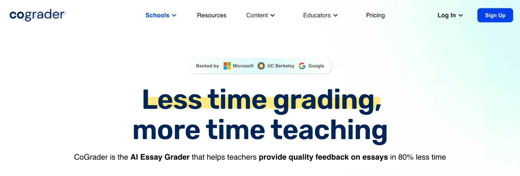 CoGrader homepage: Less time grading, more time teaching
