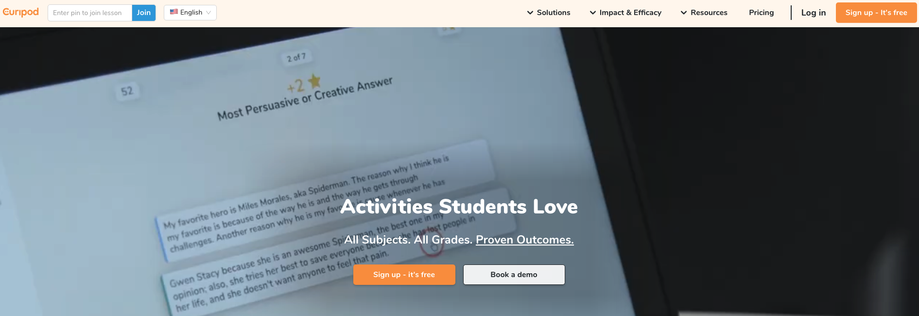 Curipod homepage: Activities Students Love