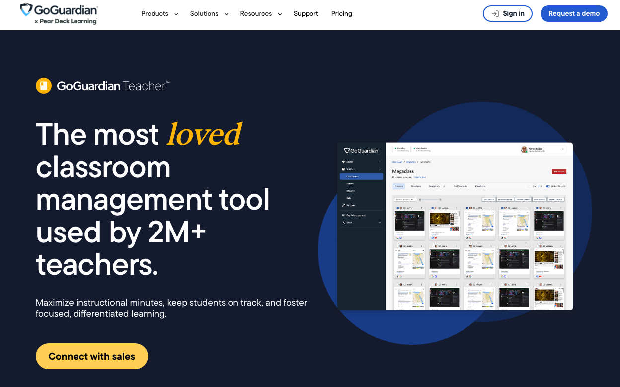 GoGuardian Teacher homepage: The most loved classroom management tool used by 2M+ teachers
