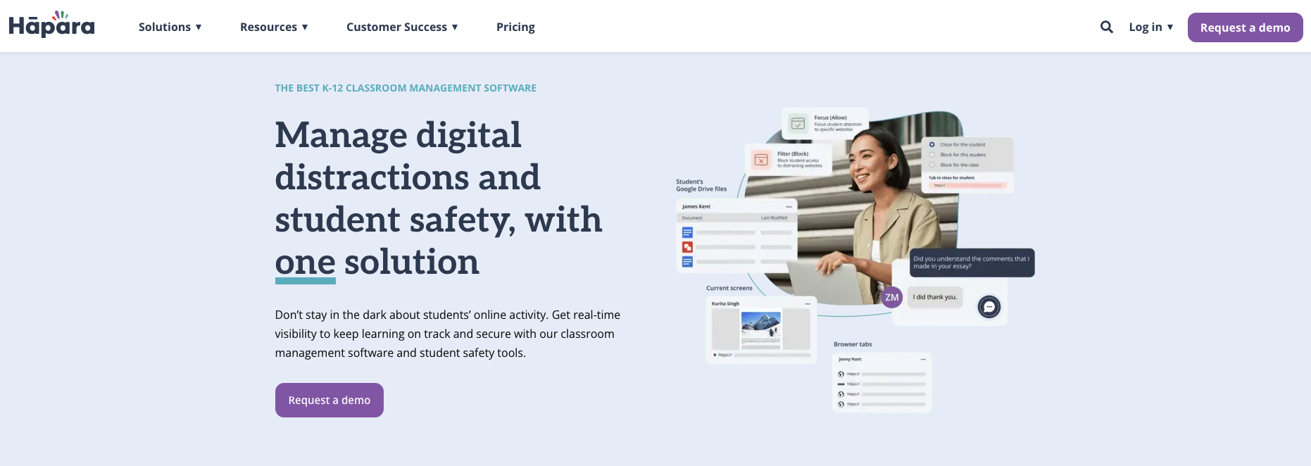 Hapara homepage: Manage digital distractions and student safety, with one solution